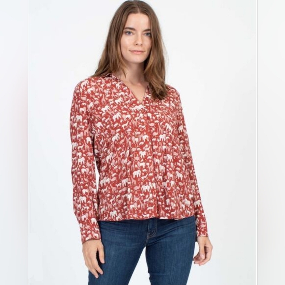 Anthropologie Maeve Casia Safari Animal Print Button Long Sleeve Blouse Size 4